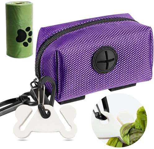 Dog Poop Bag Holder for Leash Attachment Dog Poop Bag Dispenser Dog Waste Bag Dispensers Dog Poop Bag Holders Fit Dog Leash Accessory With Hand Free Holder Carriers,Purple