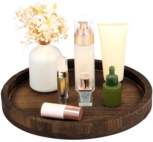 Vassoio da portata in legno vintage, 30 cm, rotondo, piatto da dessert in stile rustico ottomano, decorativo per tavolo, centrotavola, decorazione per bagno (caffè scuro)