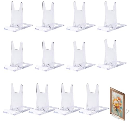 SMYJDMM Clear Plastic Display Stand, 12 Pcs Acrylic Plate Stands, Adjustable Sliding Clear Display Stand Easel Multifunctional Display Holder for Plates Mobile Phones Books Photos