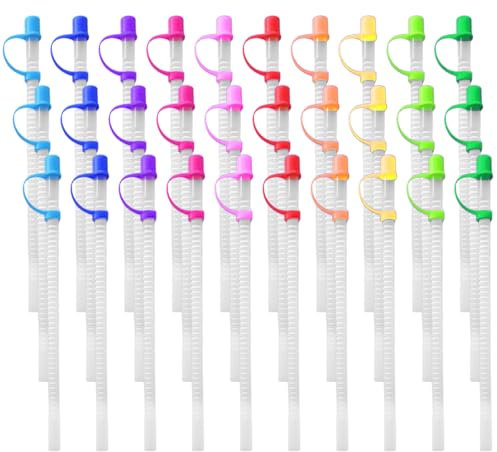 30 cannucce con coperchio, cannucce bianche, cannucce ondulate, cannucce per argilla, cannucce hawaiane, cannucce da cocktail da spiaggia, cannucce riutilizzabili