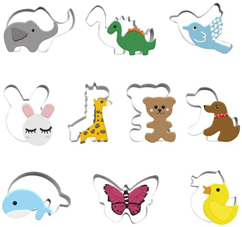 10 Pcs Animals Cookie Cutters Shapes Baking Set, Stainless Steel Sandwich Cutters for Children, Cute Animal Biscuit Cutters for Birthday Party Easter DIY Cake Decoration