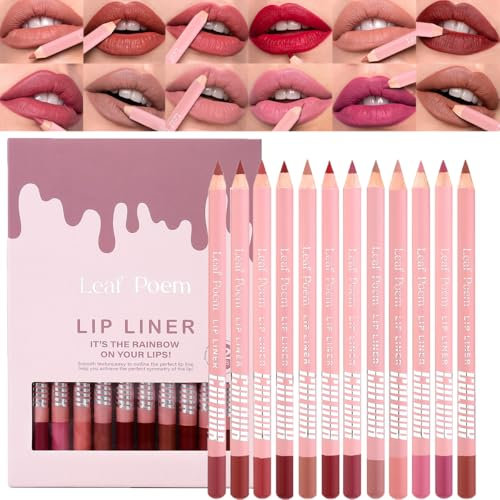 Pakivs Matte Pink Lip Liner Set,Trucco Professionale Slim Lipstick Pen, 12Pcs Lunga Durata Liscia e a prova di Sbavature Matite Labbra Sottili per le donne