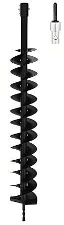 CNSTZX Erdbohrer 800mm Stahl Gartenbohrer mit Sicherungsbolzen & Adapter Erdbohrer SDS Gartenspiralbohrer Pfahlbohrer Brunnenbohrer Aushubarbeiten Bodenbohrer Schwarz (800mm×150mm)