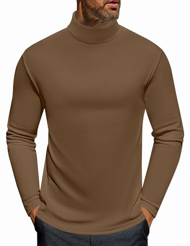 Ekouaer Termisk långärmad topp för män varm polokrage underkläder undertröja S-XXL, Brun, XXL