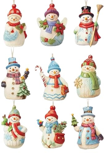 Ornamenti natalizi pupazzo di neve - Decorazioni natalizie per pupazzi di neve | Figure da collezione Artigianato in legno appesi 9 pezzi per albero finestra casa giardino feste patio parete