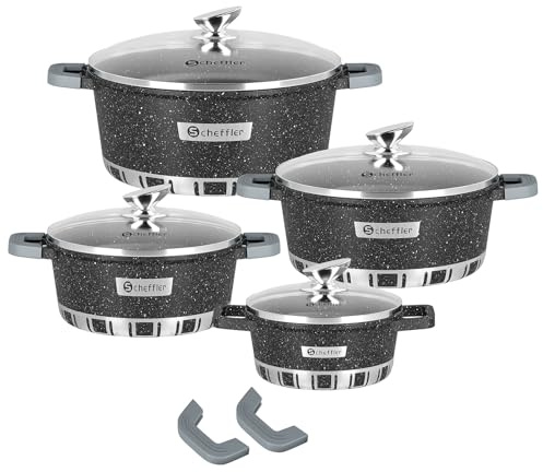Topfset Scheffler Kochtopf Set Induktion 8-teilig,20/24/28/32cm Töpfe Set mit Glasdeckel,Antihaftbeschichtung,für alle Herdarten