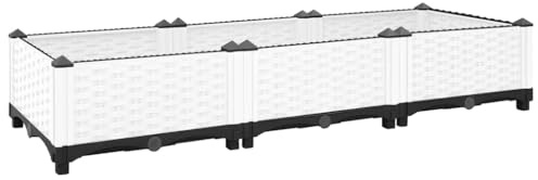 SKTQYQO Fioriera Rialzata in Polipropilene 120x40x23 cm Bianca con Motivo Rattan, Ampio Vaso da Giardino per Piante, Erbe Aromatiche e Fiori, Design Elegante per Balcone Cortile