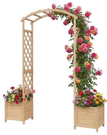 Relaxdays Arco de Rosas con 2 jardineras, 206 x 180 x 40 cm, Soporte para trepadoras, Madera de Abeto