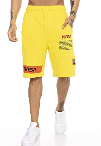 Redbridge Herren Shorts Kurze Hose Sweat Pants Jogginghose NASA Logo Gelb M