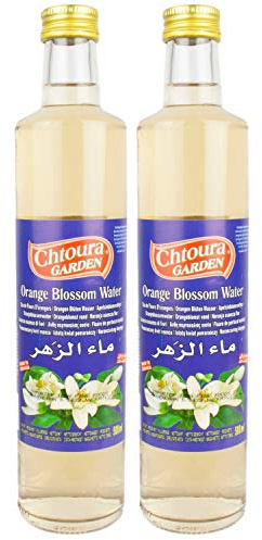 Chtoura Garden Eau florale fleur d'oranger, 2x500ml bouteilles en verre, idéale pour cuisson et pâtisseries