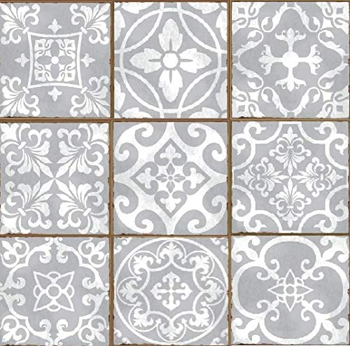 Pack of 18 Tile transfers Stickers-Mixed Grey Victorian Moroccan Traditional self Adhesive Wall Art Decor Cover Mosaic Bathroom backsplash Kitchen splashback Peel Stick on Tile (4x4in)