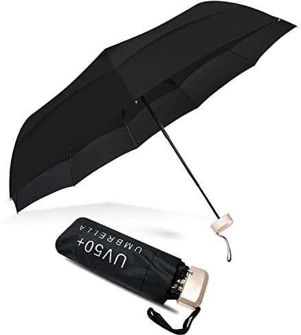 Vinmooog ,Mini parapluie de poche pliable femme parapluie anti tempete/UV Compact Portable étanche Ombrelle de Voyage-le noir