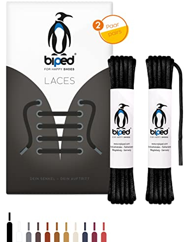 biped LACES 2 Paar gewachste Schnürsenkel rund - aus Baumwolle ø 3 mm - reißfeste - Premium Schuhbänder für Lederschuhe, Boots, Freizeit- und Arbeitsschuhe z2915(#2 black,75 cm)