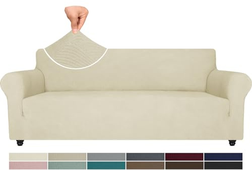 Ystyle Copridivano Elasticizzato 4 Posti con Braccioli, Beige | Copri Divano Antigraffio Gatto, Pesante Copri Divani, Fodera Divano Antimacchia Lavabile Antiscivolo per Soggiorno