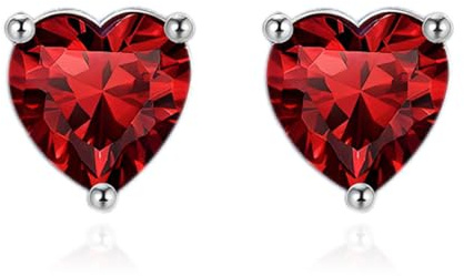 Zolkamery Ohrringe Silber 925 Stecker, 925 Sterling Silber Granat Geburtsstein Ohrstecker, Hypoallergen 6mm Klein Liebe Herz Schlafen Knorpel Zirkonia Ohrstecke, Geburtstagsgeschenk für Damen Mädchen