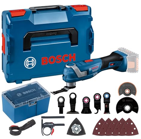 Bosch Professional 18V System Akku Multi-Cutter GOP 18V-34 (Vibration Control, inkl. mehrere Sägeblätter, 1x Schleifplatte, 5x Schleifblatt, 5x Zubehör, L-BOXX, ohne Akku/ Ladegerät)