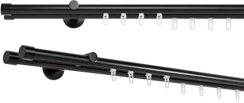 metablo Gardinenstange auf Maß mit Endstück Kappe Innenlauf Ø 20mm 2-Lauf Wandabstand 12cm Komplettset Schwarz 170cm