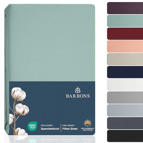 BARBONS Spannbettlaken 160x200cm - 100% Baumwolle Spannbetttuch Oeko-TEX Zertifiziert Bettlaken Jersey Bettwaren und Bettbezug für Boxspringbett und dicke Matratzen bis 27 cm - Grün 160 x 200