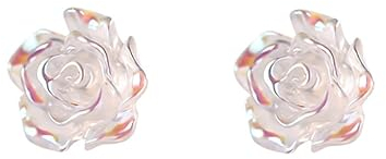 OEIOTEI Rosen Ohrstecker 925 Sterling Silber Ohrstecker für Frauen Rosen Blumen Ohrringe Irisieren Kleine Rosenohrstecker in Echtsilber Ohrringe für Damen Designerschmuck Hypoallergen Ohrschmuck
