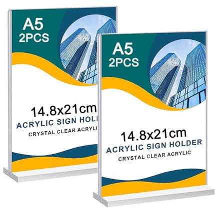 2 Stück Tischaufsteller Aufsteller A5, T Form Acryl Preisschilder Aufsteller Tischständer Werbeaufsteller, Acryl Tischaufsteller für Restaurants, Cafés, Büros, Fotos und Geschäfte (21 x 14,8cm)