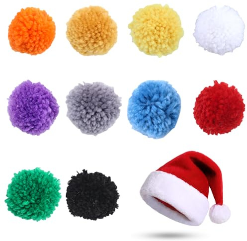 GORGECRAFT 20 Pompones de Hilo de 10 Colores, 4.6cm, Grandes Bolas de Pompón Redondas de Lana Multicolor con Colas para Sombreros, Bufandas, Pendientes, Proyectos de Manualidades, Fiestas, Hogar