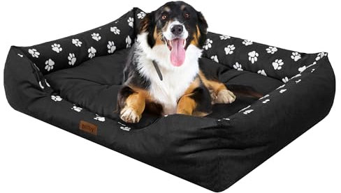 DOGGY Hundebett - Hundekissen für mittelgroße Hunde - Hundekorb - EInfach zu reinigen - erhöhte Ränder, L, 92x73 cm, Schwarz