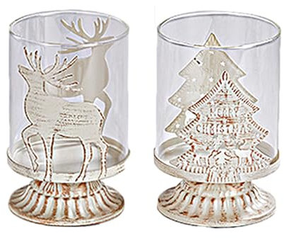 Two Hurricane Candle Holders, Christmas Candle Holders, Candle Holders for Pillar Candles, Elk, Christmas Tree Candle Decorations for Christmas Table Centres.