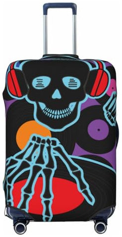KWQDOZF Housse de Protection pour Bagages de Voyage en Vinyle élastique rétro avec tête de Mort et Musique DJ, pour Valise de 19 à 32 Pouces