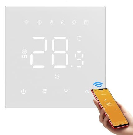 Jadeshay Thermostat,WiFi Smart Digital Temperature Controller Programmable with Touch Screen Heating Thermostat for Control Room Temperature,Supports Remote and Voice Control Switch Timer