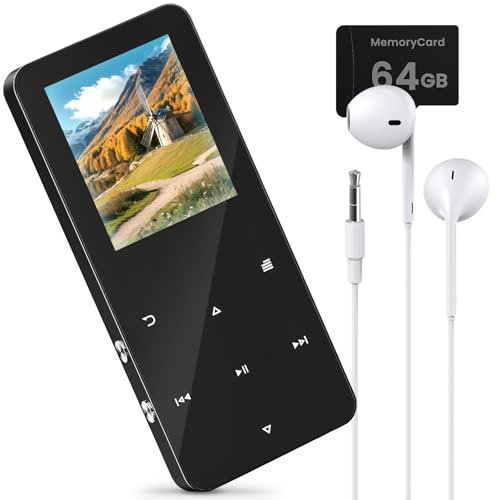 64GB MP3 Player Bluetooth - MP3-MP4-Spieler mit Lautsprecher & Kopfhörer,Musikplayer mit TF Kartenslot, Hörbuch Gerät/Digital Audio Players,1.8 Farbbildschirm,FM-Radio,Video,E-Book,mit Sportarmband