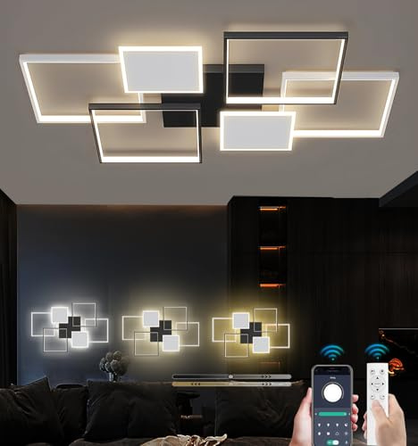 Plafoniera LED Moderna Rettangolare - Lampada da Soffitto Dimmerabile con Telecomando, Illuminazione a Incasso ad Alta Efficienza Energetica per Soggiorno, Camera e Cucina (nero, 110cm，110W)