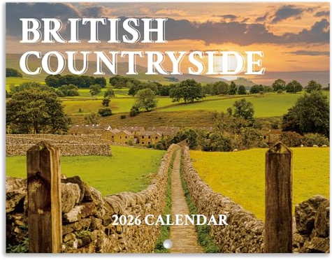 2026 Väggkalender - 2026 Brittisk landskapskalender från januari till december 2026, 12 månadskalender 2026 uk, 21,59 x 28 cm (A4-storlek)