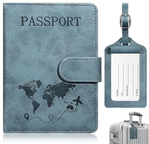 Tatxmalv PU Funda Pasaporte, Identificador De Maletas Pequeño y Portátil, Utilice Materiales de Blindaje RFID para Evitar la Pérdida o Robo de Información, Proteja Sus Documentos Importantes (Azul)