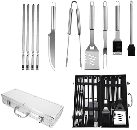 BäRbar Utomhusgrill I AluminiumlåDa, Grillverktyg I Rostfritt StåL, GrilltillbehöR, LäMplig FöR Camping, Picknick, Fest, Praktisk Present FöR MäN,10-pieceset