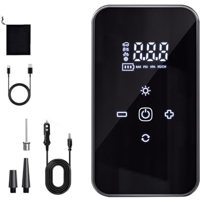 VIVIWI Compresor de aire recargable, bomba de inflado de neumáticos de vehículo, pantalla digital, detección de medidor de presión con lámpara LED