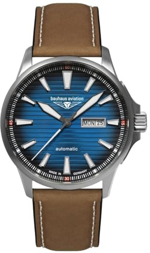 Bauhaus 2862-3 mäns automatisk klocka titan silverfärgad blå läderrem tillverkad i Tyskland