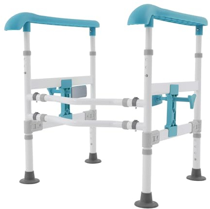 Aufstehhilfe Toilette, Toiletten-Sicherheitsgriff, WC Handlauf Toilettengestell Toiletten Stützhilfe Stützgriff, HöHenverstellbar Toilette ToilettenstüTzgestell Mit SaugnäPfen Bis 150Kg (Blau)