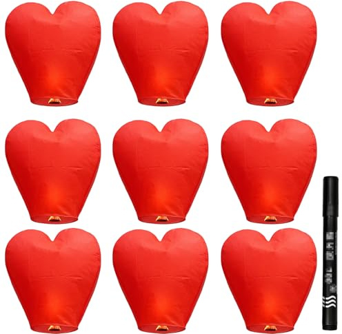 Chinese Lanterns, 6 Pack Memorial Sky Lanterns with Marker, Large 80cm Red Paper Lanterns for Outdoor Events, Holiday Celebrations and Personal Milestones (Red) 