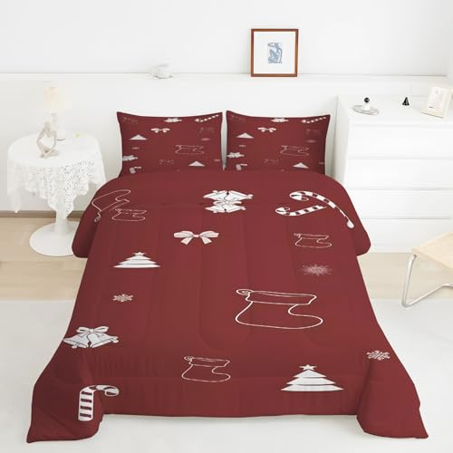 Generico Piumino Matrimoniale AlberodiNatale Trapunte Fiocco Piumone Imbottito Resistente Lavabile, Super Morbida Trapunta, piumini 240x260 cm in Microfibra Reversibile e 2 Federa 50x80 cmY510