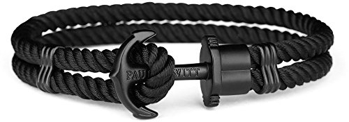 PAUL HEWITT Anker Armband PHREP - Segeltau Armband in Schwarz mit Anker Schmuck aus Edelstahl (Schwarz) in Größe S