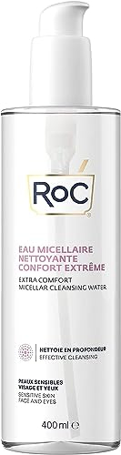 RoC - Extra Comfort Micellar Cleansing Water - Smooth Skin Cleanser for Sensitive Skin, Face & Eyes - Effective Cleansing - Skin-Friendly Micellar Water - Minimises Allergy Risks - 400 ml
