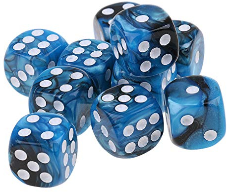 Yourandoll 10 STÜCKE Polyedrische Würfel D6 Würfel 16mm Acryl Dice Spielwürfel for DND RPG Tischspiele (Blau Schwarz)