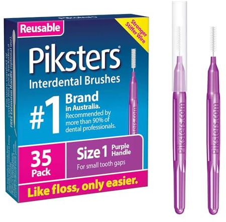 Piksters Interdental Brushes, 35 pk, Size 1, Interdental Tooth Brush for Tight Gaps, Gum Soft Bristles for Plaque Removal, Safe for Braces