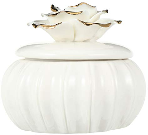 Cabilock Estuche Para Joyas De Cerámica Blanca Con Diseño De Rosa Caja Decorativa Con Tapa Joyero Portátil Para Anillos Y Pendientes Ideal Para Hogar Viajes Y Regalos