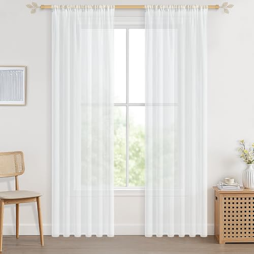 CUTEWIND Cortinas Salon Ventana Visillo Transparente Moderno para Dormitorio Habitación Comedor Cocina Cuarto Sala de Estar 2 Unidades 140 x 245cm Blanco con Rod Bolsillo