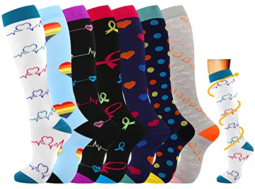 Losvcbcx Kompressionsstrümpfe,2/4/6/7 Paar Kompressionssocken für Damen und Herren mit 15–20 mmHg sind die besten Sport- und Medizinstrümpfe für Krankenschwestern auf Flugreisen