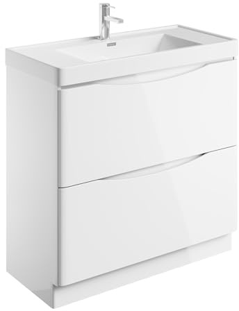 Go Bathrooms Eaton 900mm Floor Standing White Vanity Unit Includes Round Resin Basin Gloss Finish Bathroom Furniture Storage Sink Unit