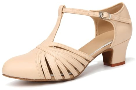 RUYBOZRY Dam latinska dansskor salsa glitter stängd tå balsal prestanda övning dansskor, YCL259, Ycl259 Beige 1 75 tum klack, 37.5 EU