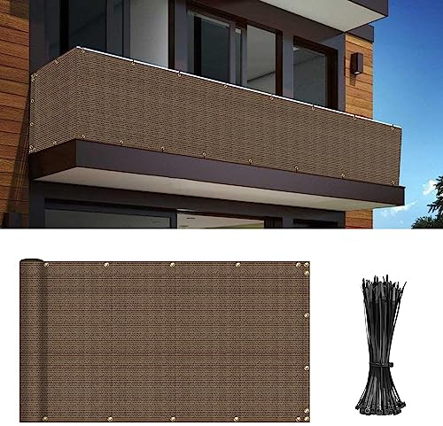 INFRANGE Balcony Privacy Fence Screen 3' x 10' Mesh Windscreen Fencing Shield Cover Included Cable Ties for Deck Apartment Porch Backyard Patio Outdoor, Brown