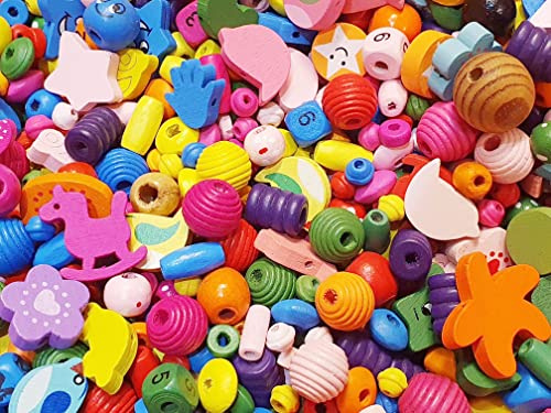 Set di 85 Perline in Legno - Motivi Misti e Colori - Mix da Infilare per il Fai da Te